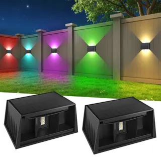 T-SUN LED Solarlampen für Außen wand, Solar Wandleuchte Aussen Einstellbare Up and Down Leuchten, 8 Farben RGB Solar Außenwandleuchten IP65 Wasserdicht für Garten Balkon Terrasse Hof Porch 2 Stück