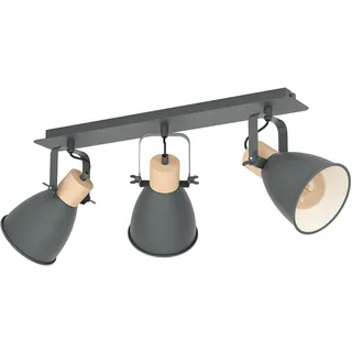 EGLO Deckenlampe Coswarth, 3 flammige Deckenleuchte Vintage, Industrial | Retro, Deckenstrahler aus Stahl und Holz, Wohnzimmerlampe in Anthrazit, Creme-Weiß, Natur, Küchenlampe, Spots mit E27 Fassung