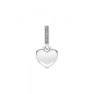 PANDORA Moments Gravierbares Herz Charm-Anhänger aus Sterling Silber mit Zirkonia, Kompatibel Moments Armbänder, 798761C01
