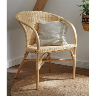 Rattanstuhl "Natur" lackiert, mit Armlehnen, handgefertigt, Korbstuhl, Bistrostuhl, Rattansessel