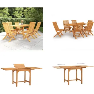 vidaXL 7 tlg. Garten Essgruppe Massivholz Teak - Garten Essgruppe - Garten Essgruppen - Gartenmöbel-Set - Gartenmöbel-Sets - Braun