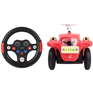 Big - Racing-Sound-Wheel - Lenkrad mit Racingsound, ab 1 Jahr & Big - Bobby Car Mein Nummernschild - Namensschild für das Rutschfahrzeug, Inklusive Führerschein für die kleinen Fahrer, ab 1 Jahr