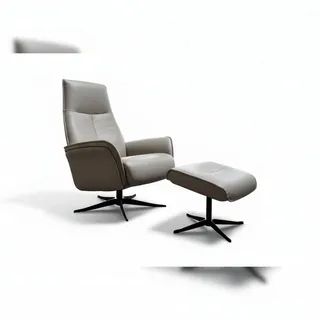 KAWOLA Relaxsessel Josiane Leder 78 x 107 x 87 cm Grau mit Hocker