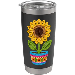 Retro Häkel-Stil Sonnenblume Blumentopf Druck Formen Mania Doppelwandiger Edelstahl-Thermobecher