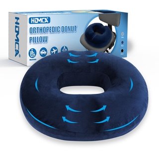 HOMCA Sitzkissen Hämorrhoiden Orthopädisch Donut Kissen aus Memory-Schaum, Ergonomisches Steißbeinkissen für Rollstühle, Autos und Bürostühle, Erhöht Sitzkomfort, 45x40x9cm, Blau