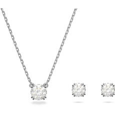 Swarovski Constella Set, Weiße und Rhodinierte Halskette und Ohrringe mit Strahlenden Swarovski Kristallen