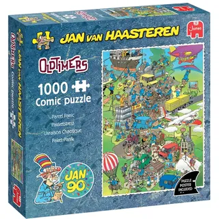 JUMBO Spiele Jan van Haasteren Parcel Panic, Oldtimers – 1000 Teile Puzzle Für Erwachsene & Teens – Lustiges, Kniffliges Wimmelbild Puzzle Für Geburtstag & Weihnachten – FSC-zertifizierte 68 x 49 cm – Jumbo