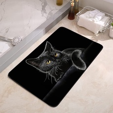 YISUMEI Badezimmerteppich 42x60 cm Badematte Rutschfester Waschbar Absorbierender Badvorleger Schnelltrocknend(Schwarze Katze)