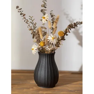 NUPTIO Schwarz Keramik Blumen Vase: 16cm Boho Pampasgras Vasen für Wohnzimmer Schlafzimmer Küche - Aesthetic Modern Blumenvase für Fensterbank Tischregal Couchtisch