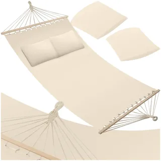 tectake® Doppel Hängematte Outdoor, XXL Stoff Schaukeltuch, Sonnenliege 2 Personen inkl. Kissen, Schaukel Outdoor mit Liege Fläche ca. 230x145cm, bis 240kg belastbar, Hängeschaukel - beige