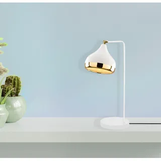 Opviq, Hochwertige Tischlampe, Metallkörper, 17 x 26 cm, Höhe: 52 cm, E27 Fassung, max. 40 W, IP20, Weiß und Gold, 200 cm Kabel mit Schalter | Elegantes Design für Hotel & Zuhause. - Weiß, Gold
