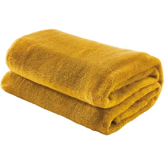 Erwin Müller Teddy-Fleece-Wohndecke Salerno, Fleece-Decke, Kuscheldecke Curry Größe 150x200 cm - flauschig weich, pflegeleicht