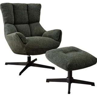 Jockenhöfer Relaxsessel Melania Webstoff 73 x 94 x 81 cm Grün mit Hocker, 360° Drehfunktion