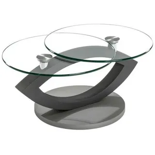 Novel Couchtisch , Anthrazit, Titanfarben , Holz, Glas , Buche , massiv , rund , Bodenplatte , 60x37-40x89-128 cm , Wohnzimmer, Wohnzimmertische, Couchtische, Couchtische rund