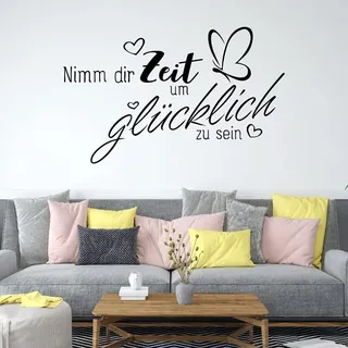 tjapalo® ul12 spruch Wandtattoo Wohnzimmer Sprüche Flur Wandtattoo Sprüche Küche wandspruch esszimmer Wandtattoo nimm dir Zeit um glücklich zu sein, Farbe: Schwarz, Größe: B100xH58cm