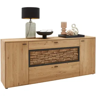 Valnatura Sideboard , Wildeiche , Metall , Altholz, Wildeiche , vollmassiv , 2 Fächer , 3 Schublade(n) Schubladen , 211.9x89.5x45.2 cm , Goldenes M , erweiterbar, Typenauswahl, umfangreiches Zubehör erhältlich , Holzmöbel, Wohnwände Holz, Wohnwand Serien Holz