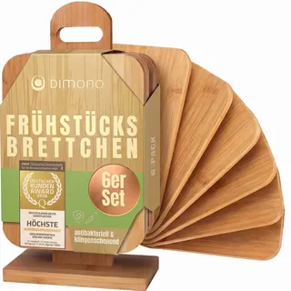 GOODS+GADGETS® 6er Schneidebrett Set Holz Bambus 39cm klingenschonend | Messer bleiben ewig scharf, antibakterielles Naturmaterial, drei Größen mit Ständer, für Frühstücksbrettchen & Servierbrett