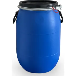 4 x 60 L 60 Liter Spannfass Kunststofftonne Fass Tonne mit Deckel Spannring Farbe blau, gebr. (4x60 Spann) - Blau