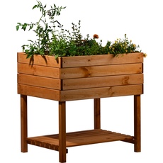 Bild von dobar® Hochbeet Kubus 2.0 inkl. Pflanzfolie und Ablage - Hochbeet für Garten aus Holz - 78 x 58 x 78 cm - Braun