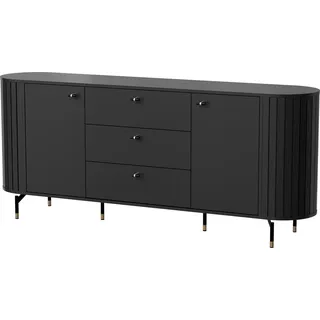 Furniture24 Sideboard Zante Za4 Kommode 180 X 81 X 40 Cm Wohnzimmerschrank Schwarz - Schwarz