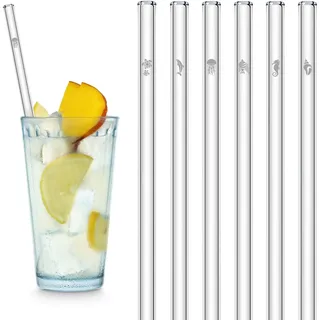 HÅLM Sea Life Edition - Glasstrohhalme - 6x 23 cm Strohhalme mit Tier Gravur - Wiederverwendbare Glas Trinkhalme graviert Geschenk