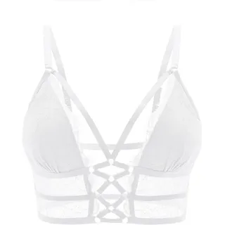Buitifo Damen Cami BH Criss Cross Wimpern Crop Top BH Weste(Weiß,L)
