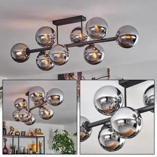 HOFSTEIN Deckenleuchte Gastor, 8-flammige Deckenlampe aus Metall/Glas in Schwarz/Chrom/Rauch, Leuchte im Retro/Vintage-Design (Schirme Ø 15 cm), E14, Esszimmer, Wohnzimmer, Schlafzimmer, Küche, Flur