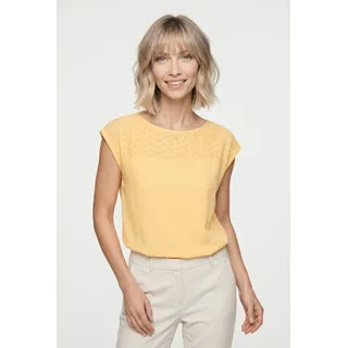 Spitzentop VERO MODA "VMJANNI CS BOAT NECK TOP JRS GA", Damen, Gr. S, gelb (golden haze), Jersey, Obermaterial: 100% Baumwolle, unifarben, normal, U-Boot-Ausschnitt, Tops Spitzentop, Baumwolle
