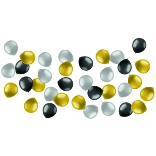 Folat 19895 - Latex Luftballons Oval - silber/schwarz/gold - glänzend - 13cm - 50 Stk.