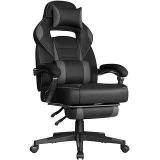 Songmics Gaming-Stuhl höhenverstellbar Ergonomisch tintenschwarz-schiefergrau