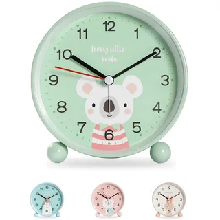 Idota Kinderwecker, lautloser Morgenwecker ohne Tic-Tac Kinder Cartoon Schlafzimmer Digitaler Wecker Nachttisch Nachtlicht Musik Aufwachen (Grüner Koala)