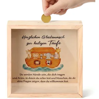 Namalu Spardose Taufe aus Holz Geldgeschenk zur Taufe, Arche Noah | 16 x 16 cm, Geldgeschenke Verpackung Taufe, 3D Sparrahmen, Taufe Geschenk, Geburtstagsgeschenk, Taufgeschenke von Großeltern