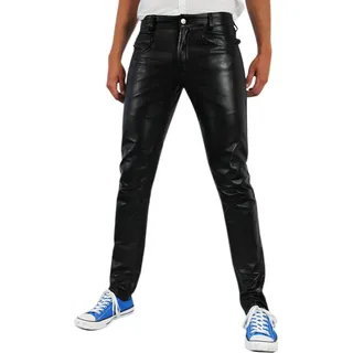 Bockle® Tube Lamb elegante Lederjeans Herren Lederhose Lamm Leder Skinny, W29/L30 - Schwarz