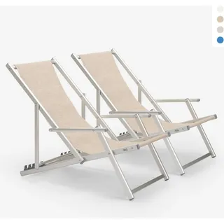 2er Set Strandliegen Liegestühle Sonnenliegen mit Armlehnen aus Aluminium Riccione Gold Lux - Beige - Beige