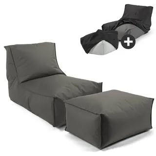 Mokebo Sitzsack mit Hocker und Hülle Der Sundowner , Schwarz , Textil , 60x65x95 cm , Oeko-Tex® , Gartenmöbel, Gartensessel, Outdoor-Sitzsäcke