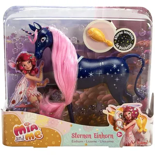 Simba 109483043 - Mia and Me 25cm Sternen Einhorn, Unicorn, Spielpferd mit Sternen am Körper, die im Dunkeln leuchten und Einer Bürste zum Frisieren der Haare, ab 3 Jahren