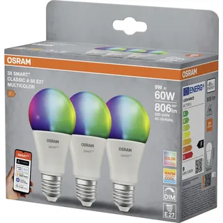 Osram SMART+ Matter Leuchtmittel E27 3er Pack Classic A60 9W RGBW matt