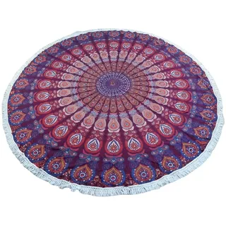 Rundes Mandala Tuch, Tagesdecke, Picknickdecke, rot/lila
