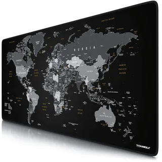 CSL-Computer TITANWOLF - XXL Mauspad Gaming Titanwolf 900x400 mm - Mousepad XXL Gaming Groß - Tischunterlage Large Size - verbessert Präzision und Geschwindigkeit - Design Weltkarte Schwarz