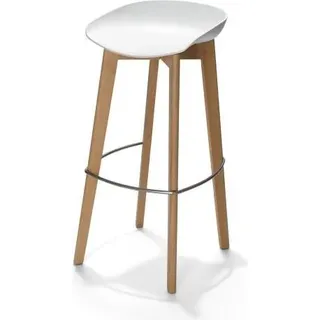 Keeve Barhocker weiß niedrig, birkenholz gestell und kunststoff sitzfläche, 53x47x90cm (BxTxH), 506F03SW - Weiß