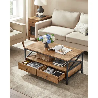VASAGLE Couchtisch, Wohnzimmertisch, X-förmige, walnussbraun-schwarz - Schwarz, Braun