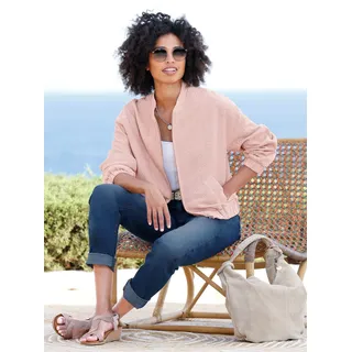 Jackenblazer HEINE "Blouson", Damen, Gr. 38, beige (champagner, rosenquarz, meliert), 70% Baumwolle, 28% Polyester, 2% Elasthan, Blazer Jackenblazer