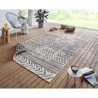 HANSE HOME NORTHRUGS In- Outdoor Teppich Biri 120x170cm - Wendeteppich Wetterfest Boho Style Vintage Design Läufer für Balkon Terrasse Garten Wintergarten Wohnzimmerteppich Wasserfest in Schwarz Creme