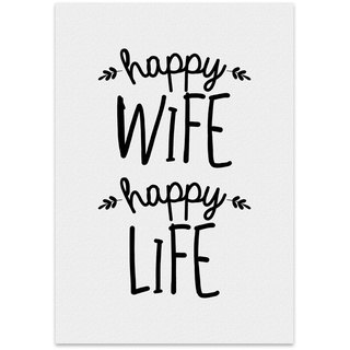 TypeStoff Kunstdruck, Poster mit Spruch – Happy wife – Wand-Bild, Plakat mit Zitat als Geschenk und Dekoration - KD-00438-L