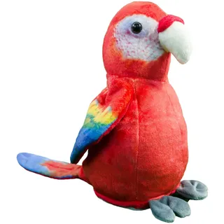 Kögler 75985 - Labertier Papagei Sally, ca. 21 cm groß, nachsprechendes Plüschtier mit Wiedergabefunktion, plappert alles witzig nach und bewegt sich, batteriebetrieben, Rot