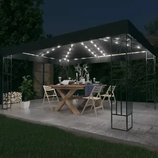 Pavillon mit LED-Lichterkette 3x4 m Anthrazit Stoff - Grau