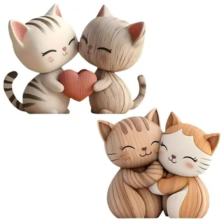 KEORHEZ 2 Stück 2D Holz-Katzenpaar-Figur,Skurril Katzenskulptur,Katzen Deko Holz,Perfekt Für Bücherregale,Schreibtische Oder Wohnzimmer, Katzenliebhaber