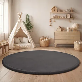 Paco Home Teppich Kinderzimmer Kinderteppich Baby Spielteppich Krabbeldecke Krabbelmatte Weich rutschfest Jungen Mädchen Deko, Grösse:80 cm Rund, Farbe:Anthrazit