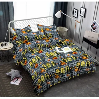 FEBE Bettwäsche Halloween Bettbezug-Set 135x200 + Kissenbezug 2 Teilig mit Reißveschluss
