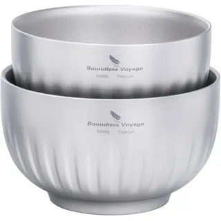 iBasingo Titan Schüssel 350ml & 500ml Doppelwandige Haferflocken Reis Suppen Schüssel Ultraleichtes Tragbares Geschirr Outdoor Camping Metall Schüssel Ti1166T